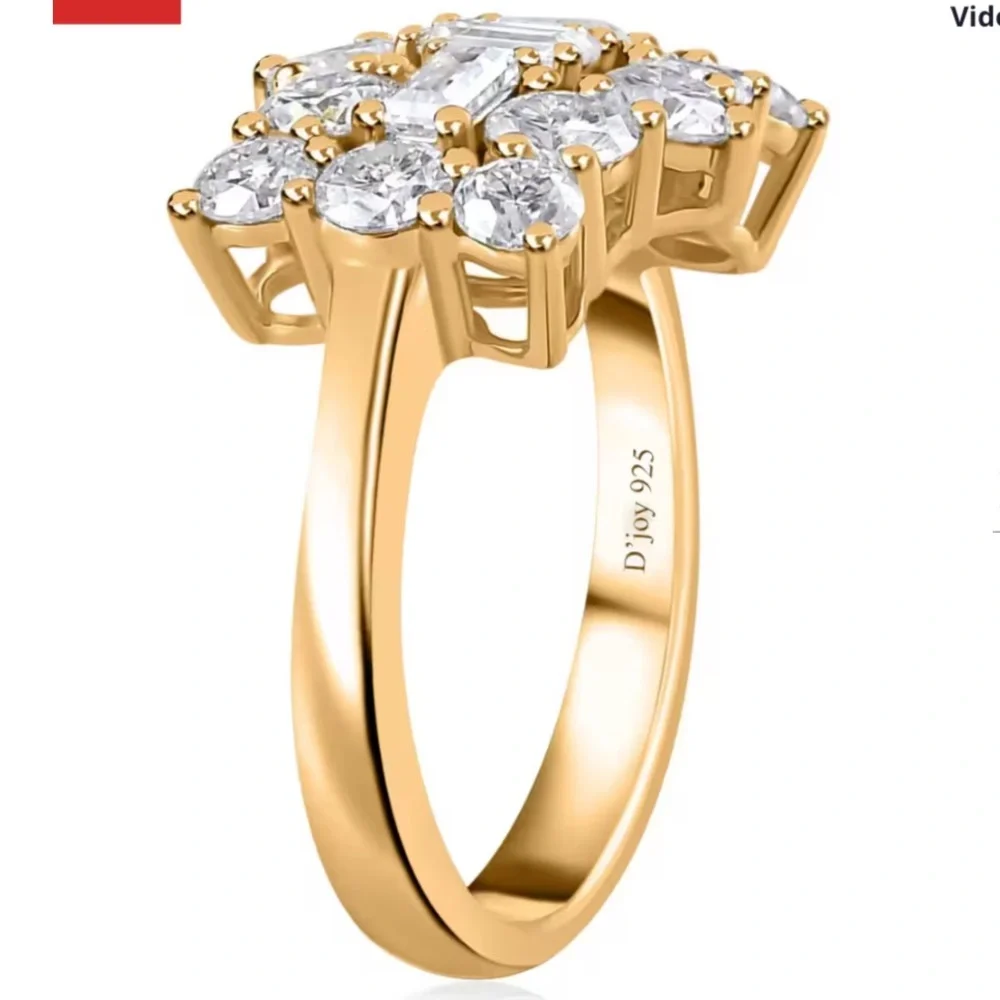 Moissanite Boat Ring in Vermeil Yellow Gold Over Sterling Silver